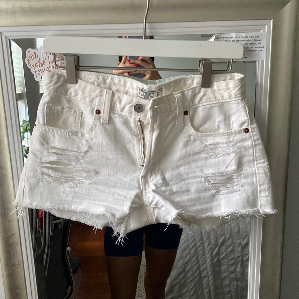 Abercrombie White Ripped Denim Jean Shorts